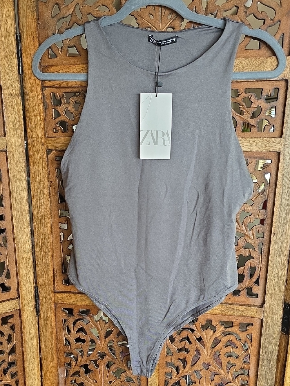 Zara Sleeveless Gray Bodysuit Top Size L
